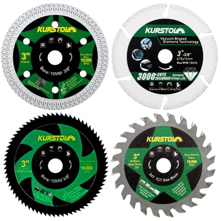 KURSTOL Set di Disco Diamantato - 4 pezzi 75mm x 10mm Dischi Taglio per Piastrella Metallo Legno Acciaio