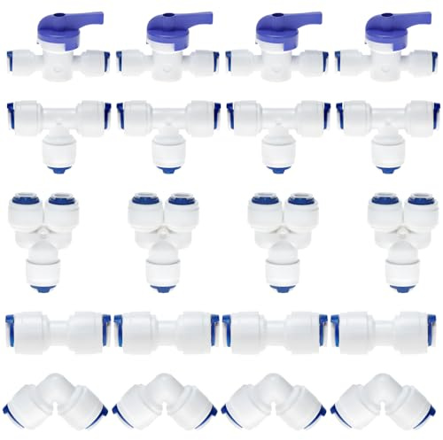 QWORK® 20 Stück Wasserzulaufleitung Anschluss, 1/4 Wasserzulaufleitung Filter Fitting, T + Y + I + L Typ Wasserfilter Fitting