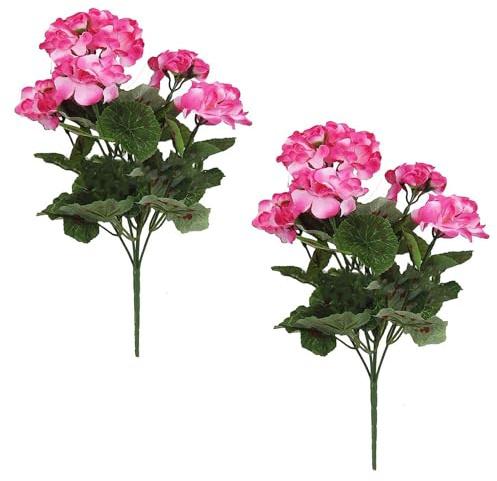 Liuyoyo 2 Piezas de Flores Artificiales de Geranios de Seda, Geranios Artificiales Al Aire Libre, Plantas de Flores de Seda, Aspecto Real Exterior de Plástico Sintético, Flores