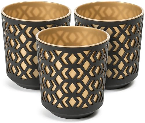 KONZEPT Blumentopf klein, Übertopf Ø 14cm, 3er Pflanzentopf Set für Zimmerpflanzen aus Plastik