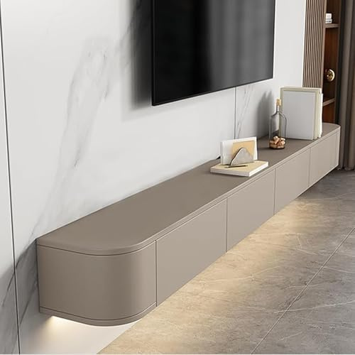 XDXINY Svävande TV-stativ, stor vägghylla, flera förvaringsfack, multimediakonsol, TV-förvaringssystem, stor låg TV-förvaringsenhet (kaki, 220 x 20 x 24 cm)