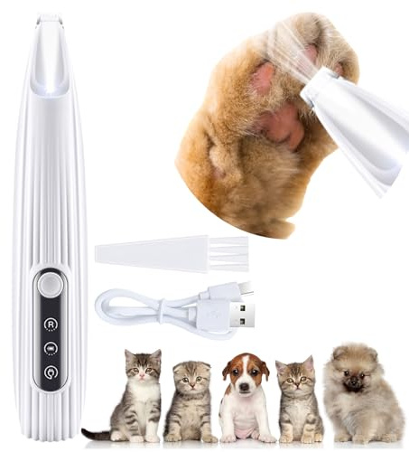 Dog Paws Trimmer with LED Light, 500mAh Rechargeable Dog/Cat Hair Shaver Grooming Clipper, Waterproof Pet Razor for Grooming Hair of Dogs Cats Paws, Eyes, Ears, Face