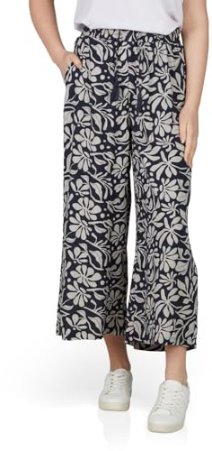 DENIMFY Palazzo Hose Damen Sommer 7/8 Loose Fit DFKate Weites Bein Sommerhose leicht Stoffhose Knöchellang Elastische Taille Navy XXL, Größe:XXL, Farben:Old Navy-Light Sand