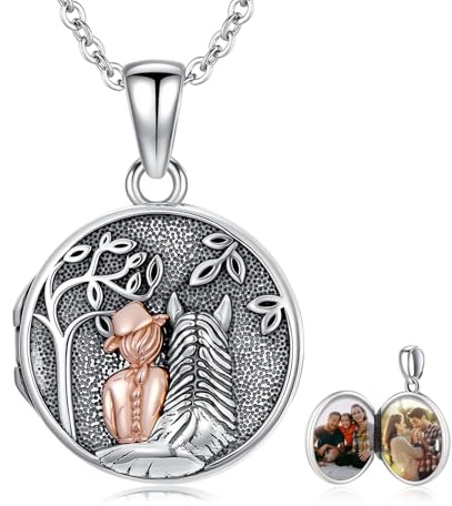 PARYFO Medaillon und Urne Halskette 925 Sterling Silber Pferd/Baum des Lebens/Herz Medaillons Herz/Teardrop/Sonnenblume/Hundepfoten Urne Anhänger Kette Keepsake Schmuck
