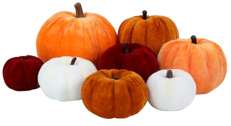 ONBAGLST 8Pcs Artificial Velvet Pumpkins,4 Different Large Size Autumn Faux Foam Pumpkin for Fall Harvest Thanksgiving Party Halloween decorations