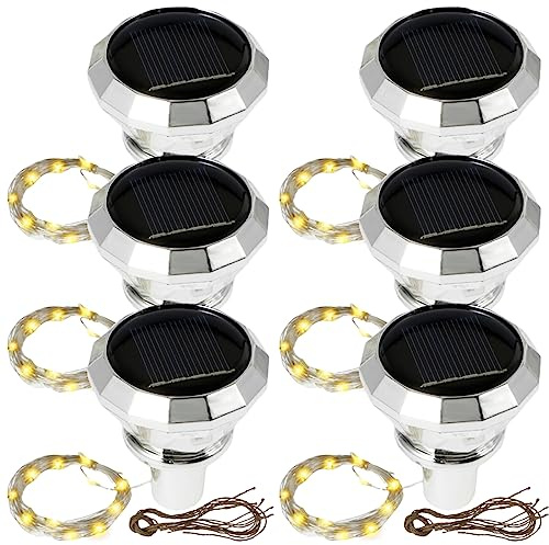 LuLobtg 6 Pcs Solar Wine Bottle Lights, Waterproof 2M 20 LEDs Copper Wire String Lights for DIY Bottles and Jars, Outdoor Diamond Cork Light for Wedding Christmas Party Decorations (White Light)