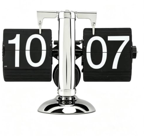 HERCHR Flip-Schreibtischuhr, Retro-Digital-Flip-Down-Uhr, Edelstahl Automatische Mechanische Uhr mit Großen Zahlen, Retro-Flip-Uhr, Batteriebetriebene Flippinguhr für Home & Office
