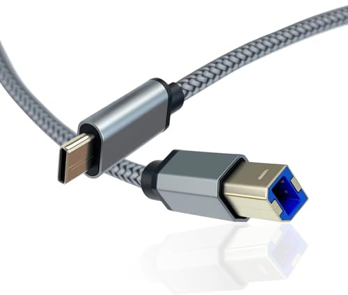 Lotnery USB B to USB C Printer Cable 3 Metre, Type B 2.0 to C Scanner Cord Braided, Nylon Data Lead Compatible with HP, Canon, Epson, Yamaha Casio Digital Piano MIDI Controller DJ Controller Black