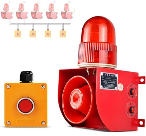 XCSCUK Sirène d'alarme Strobe Light, Alarme sonore et Lumineuse Industrielle, Alarme de sirène stroboscopique d'urgence sans Fil, avec klaxon Fort 120dB