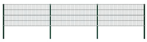 Brokky 278606 Pannello di Recinzione con Pali in Ferro 5,1x0,8 m Verde Recinzione da Giardino in Metallo Barriera per Animali Domestici Senza Scavo Spaziatura,Recinzione Decorativa in Metallo per Giar