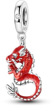 SBUTUXC Collection de breloques du Nouvel An chinois en argent sterling S925 – Pendentifs zodiaque et fortune en émail rouge pour bracelets (1 à 2,9 cm)