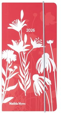 Matilda Myres 2026 Slim Diary - Weekly Notes Layout - Week on One Page, Notes on Other - Silver Foiling and Elastic Closure - Red