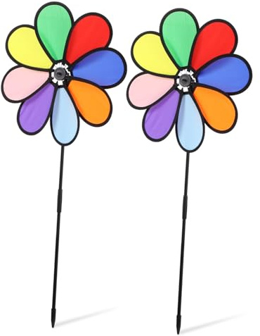 DECOMELODY Moulin à Vent Arc-en-Ciel Décoratif 2 Pièces 30 Cm pour Jardin Pelouse Extérieur, Girouettes à Fleurs Colorées Résistantes la Décoloration et Déformation, Décoration Terrasse