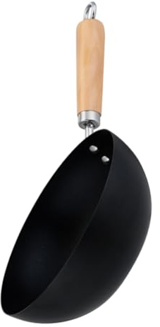 TOGEVAL Padella Mini in Acciaio con Manico in Legno Wok Non Stick per Cucina e Adatta Tutti i Cottura Resistente e Facile da Pulire