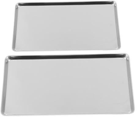 UTHCLO 2pcs Plateau Rectangulaire en Acier Inoxydable pour Restaurant et Table à Manger, Assiette Solide pour Disposer et Présenter Les Aliments, Design Moderne et Élégant