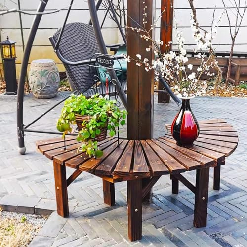 TUPAFJU Baumbank aus Massivholz für den Außenbereich, Tragkraft 360 kg, Gebogene halbrunde Bank für den Garten, für Hof, Veranda, Rasen, Terrasse(Semicircle)