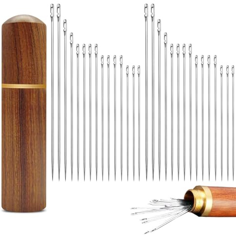 30 stycken självgängande nålar, synålar med stort öron, sidoupphängningsnålar i rostfritt stål, 6 storlekar broderinålsset för gör-det-själv-broderi, sömnad, handsömnad