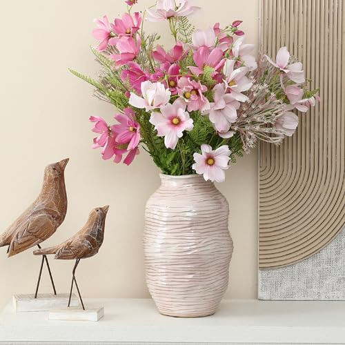 Hometopia Keramikvase Rosa 24,5 cm, Moderne Vase mit Wellen-Struktur | Elegante Wellen-Optik mit glänzender Keramikoberfläche und zeitlosem Design – ideal als Dekovase für moderne Wohnräume.