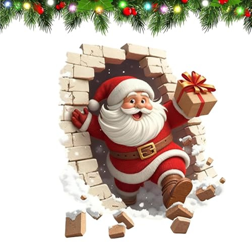 Weihnachtsmann-Wandtattoos – 3D-Weihnachtsmann-Wandtattoo in Backsteinoptik, festliche Wanddekoration | Fröhliche Weihnachtsdeko für Zuhause, Partys, Wohnzimmer, Schlafzimmer, Badezimmer, Küche, Büro,