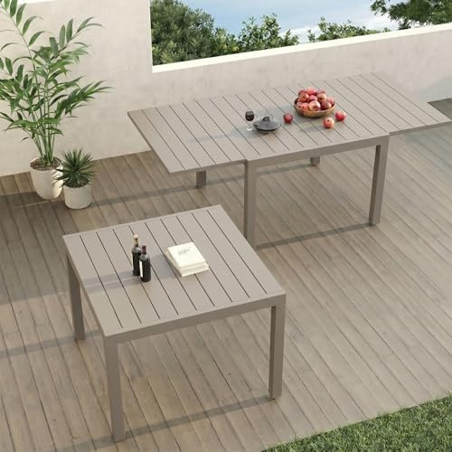TRIUMPHKEY Gartentisch Ausziehbar, Gartentisch Wetterfest mit Aluminium, 80/160 x 75cm Esstisch Ausziehbar für 4-6 Personen, Geeignet als Gartentisch Partytisch Balkontisch, Braun