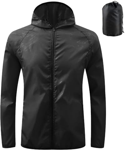 LXEASYGO Men's Lightweight Waterproof Jacket Packable Hooded Rain Jacket Outdoor Sun Protection Windproof Raincoat for Cycling, Running, Hiking