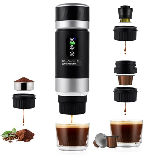 obecilc Travel Portable Coffee Maker 3 In 1 Espresso Machine Compatible with Small/Large Capsules Coffee Electric Rechargeable Caffè Americano Maker(Black)