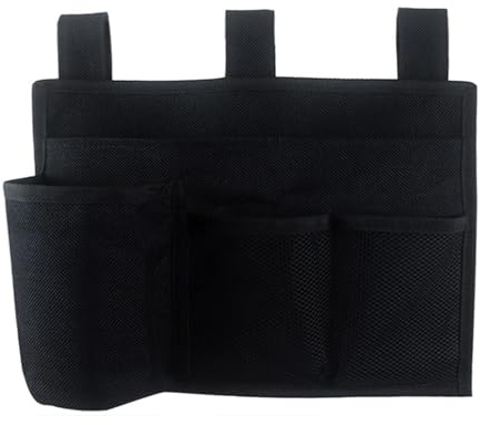 PIXZCSA 3 Hooks Bedside Pocket Water Bottle Holder Camp Blends Functionality with Smart Bedside Storage Ideas Baby Bed Rails Bedroom Magazine Book Keys Black Storage Bag
