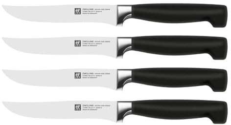 ZWILLING Vier Sterne Steakmesser-Set 4-teilig, Klingenlänge 12 cm, Rostfreier Spezialstahl, Ergonomischer Kunststoff-Griff, Schwarz [Made in Germany], Bunt