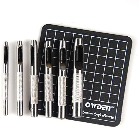 OWDEN 6 Pieces Hollow Hole Punch Set (1/8 - 5/16),Leather Punch Tools, with A Free Cutting MAT