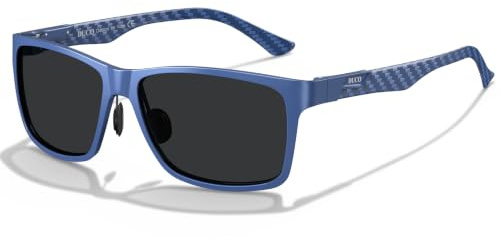 DUCO Rechteckig Herren Polarisiert Sonnenbrille mit Kohlefaser Brillenbeine | UV400 Glasses, Klassische Metallrahmen, Verstellbar Nasenpads, Nicht Drücken, Geschenk für Valentinstag Thanksgiving DC8206