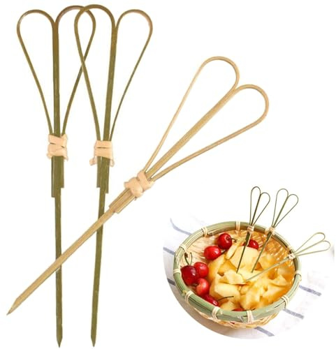 Cocktail Sticks Toothpicks Party Supplies Bamboo Picks Knot Skewers Toothpicks Sticks Decorative Appetizers BBQ 100 Count (Heart Shaped)