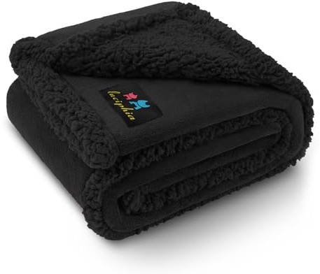 Waterproof Pet Blanket, Liquid Pee Proof Dog Blanket for Sofa Bed Couch, Reversible Sherpa Fleece Furniture Protector Cover for Small Medium Large Dogs Cats, Black Small（40 x 28）