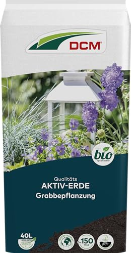 DCM AKTIV Erde Grabbepflanzung - Spezialerde - hochwertiger Schwarztorf - Graberde - Mit organischem Dünger - Mit Mykorrhiza-Pilzen - Torfreduzierte Pflanzenerde - Bio - 40 L