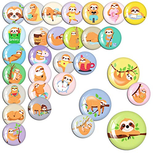 M MORCART Faultier-Magnete Kinder, 30er-Pack Kühlschrankmagnete mit Aufbewahrungsbox, Magnete für Magnettafel Kühlschrank Whiteboard Pinnwand Belohnungstafel, Faultier Geschenk (Durchmesser: 3cm)