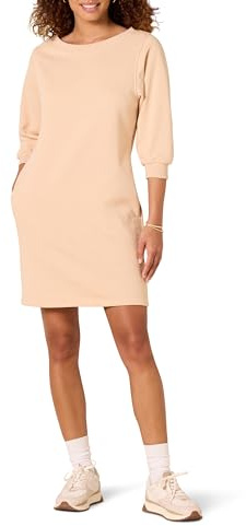 Amazon Essentials Women's Relaxed Fit Fleece Blouson Sleeve Boatneck Sweatshirt Dress (Available in Plus Size), Beige, Large