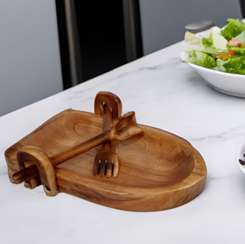 Purpledip 12334 - Vassoio per snack in legno, per servire noci, caramelle o spuntini: motivo barca a remi con cucchiaio forchetta
