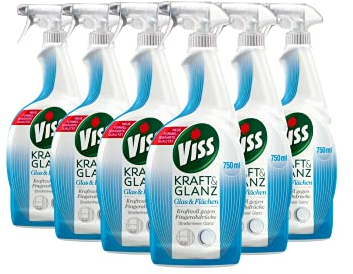 Viss Kraft & Glanz Reinigungsspray Glas & Flächen für perfekten Glanz wasserabweisende Technologie, 6er Pack 6 x 750 ml