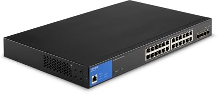 Linksys Switch Réseau Gigabit Poe+ à 24 Ports Lgs328Mpc-Eu (410 W Avec Emplacements pour 4 Ports 10 G Uplink Sfp+, ethernet Manageable Intelligent Avec Boîtier Métallique, Bureau Ou Mur)