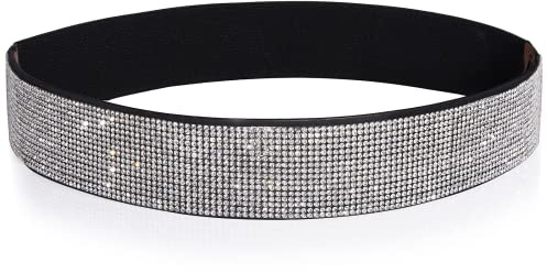 YooAi Rhinestone Elastic PU Leather Belt Shiny Crystal Stretch Waist Belt Wide Waist Band for Women Dress