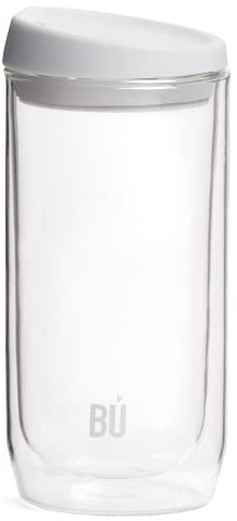 BU Products Reusable Double Walled Glass Coffee Cup | Travel Mug | Splash Proof Antibacterial Lid | BPA Free | Cappuccino Latte Flat White Glass Mugs | Vacuum Insulated | 16oz/454ml Snow White
