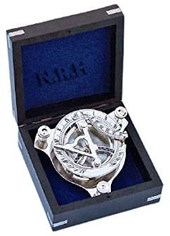 Sonnenuhr-Kompass im maritimen Stil, Messing, rund, mit Holzanker-Box, Navi-Geschenk, zum Sammeln