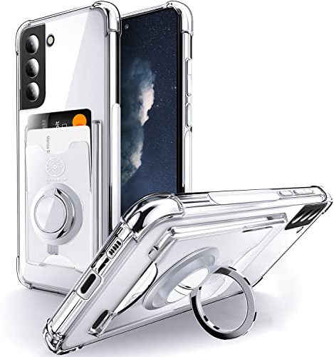 SHIELDS UP for Samsung Galaxy S22 Case with Card Holder & Ring Stand. | Wallet Minimalist Case, Transparent Slim Shockproof TPU Bumper Cover for Samsung Galaxy S22 - Clear