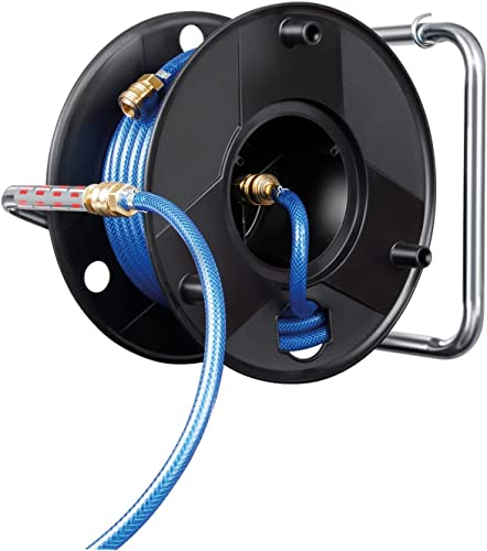 Anti Twist Hose Reel with Hose for Compressed Air 20 Meters | Made in Austria | Brennenstuhl 1127010010 | Hose 20 m, Ø-6/12 mm | Robust Hose Reel with Wall Mount Brackets, Black/Blue