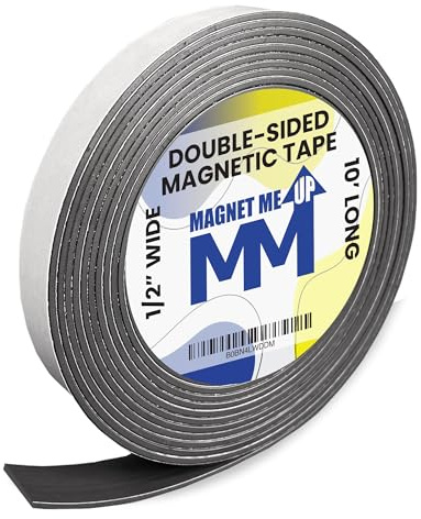 Magnet Me Up Magnet Strip Tape Self Adhesive Double Sided Vinyl Magnetic Tape Strips with Adhesive Backing, Heavy Duty Crafts, DIY Project, Easy to Cut Flexible Magnetic Roll, 10ft x 0.5 inch x 1/16