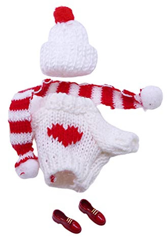 URFEDA Weihnachten Puppenbekleidung, Mini Stricken Bekleidung, Weihnachtspullis Mütze Handschuhe, Schuh, Schals, Puppen Kleidung Outfits, Puppen Zubehör für 15-20 cm Puppe, Weihnachten Geschenk