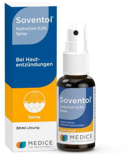 Soventol HydroCort 0,5% Spray 30 ml bei Hautentzündungen, Hautallergie & Sonnenbrand - kühlt sanft und schnell die Haut - entzündungshemmend