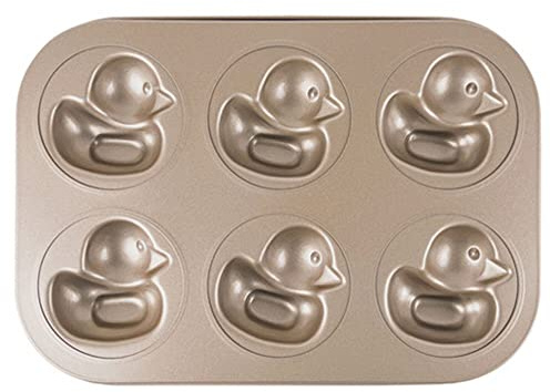 PALPLUS Duck Bird Shape Pans for Baking 6-Cavity Cake Pan Non-Stick Bake-ware Mold for Oven Baking Champagne Gold For Baking Decorating