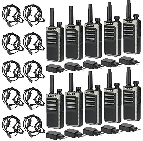 Retevis RB666 Funkgerät Klein, PMR446 Professional Funkgeräte Set Wiederaufladbares Schnellladegerät, Drahtloser Klon, VOX Tragbares Walkie Talkie mit Ohrhörern für Schule, Hotel (10 Stück, Schwarz)