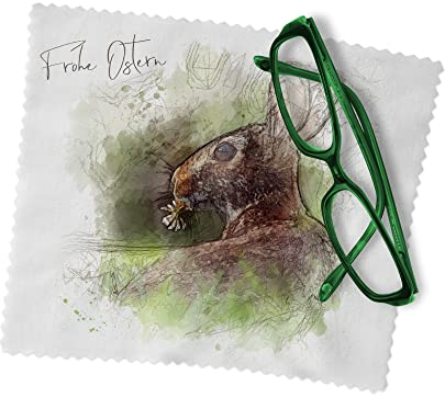 Personalisiertes Brillenputztuch, Bildschirmreinigungstuch, Displayputztuch „Frohe Ostern“ mit Hase.