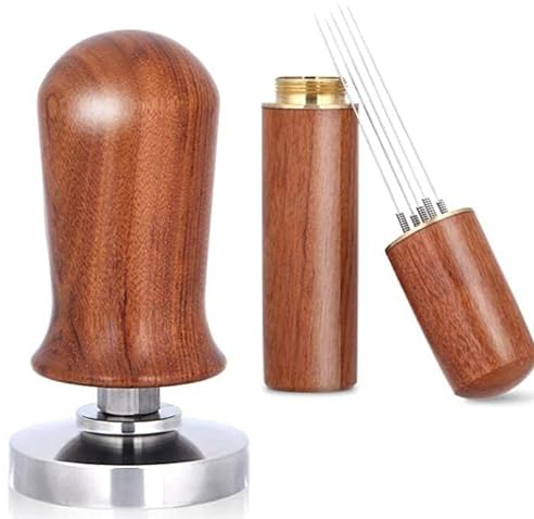 Caffè Strumento di Distribuzione, Aoresac Set di Pressino e Agitatore per Espresso da 51 mm Tamper Calibrato per Caffè con Base in Acciaio Inossidabile 304 Piatto Caricato a Molla Pressa da Barista